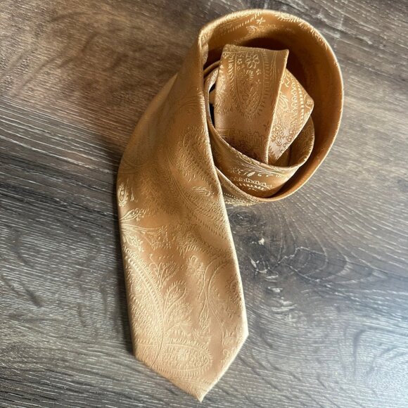 Vesuvio Napoli 100% Polyester Gold Paisley Men's Necktie - Picture 1 of 6